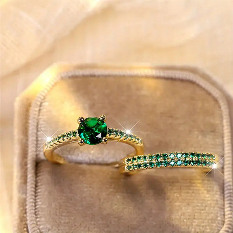 Serena Smaragd-Duo-Ring Gold Set