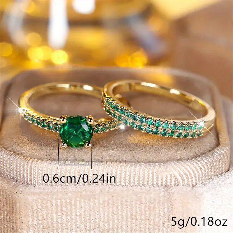 Serena Smaragd-Duo-Ring Gold Set