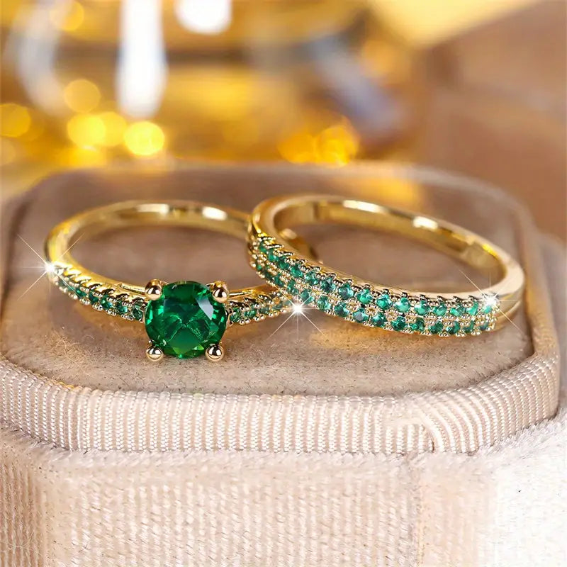 Serena Smaragd-Duo-Ring Gold Set