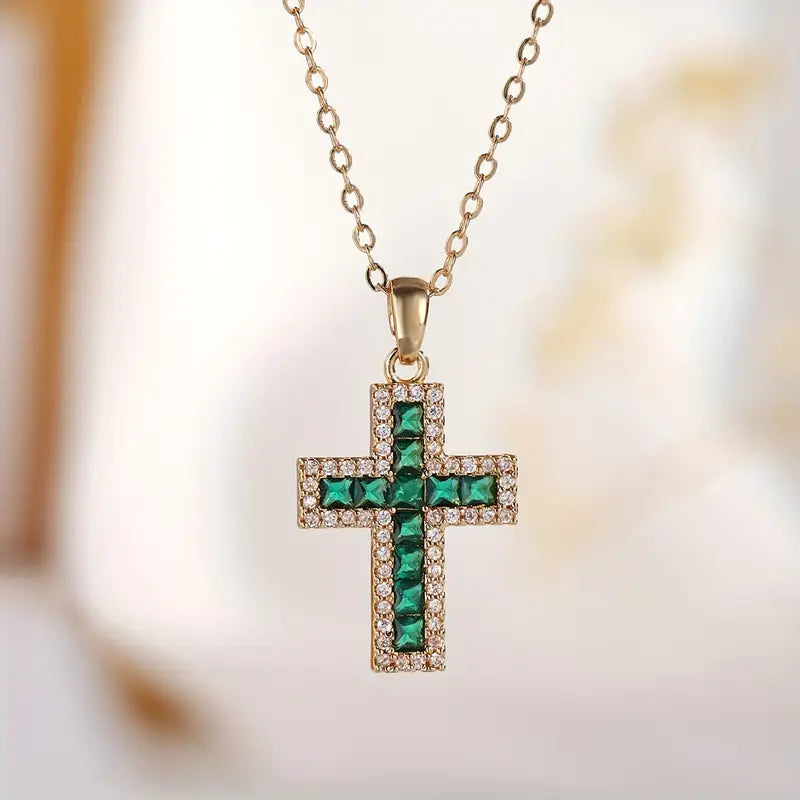 Solene Smaragd Kreuz Anhänger Goldkette