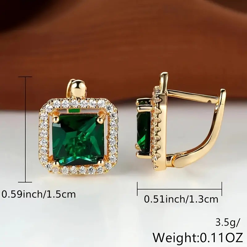 Goldene grüne quadratische Zirkonia Ohrringe