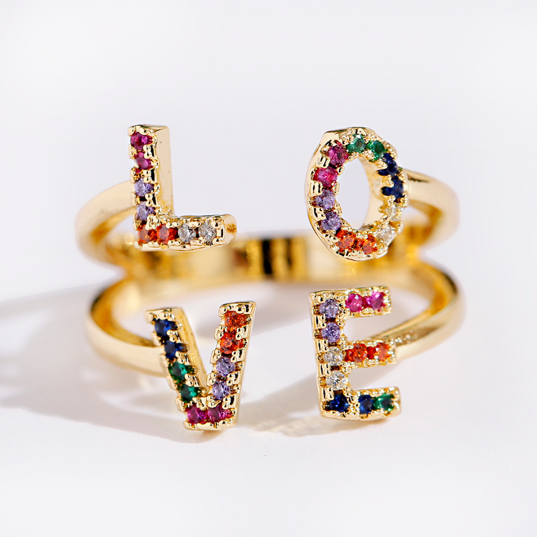 18K Gold plattiert Verstellbarer LOVE Ring