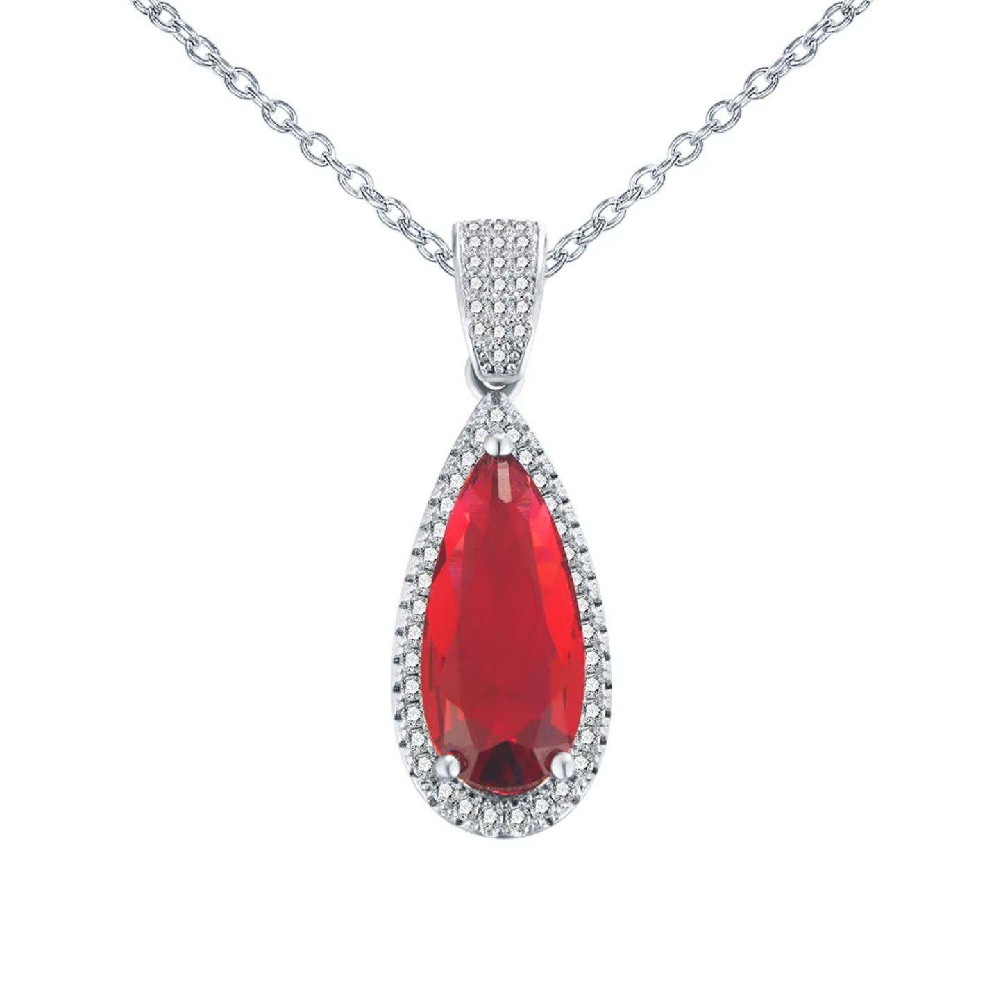 Rotes Schmuckset aus Zirkonia mit Strasssteinen