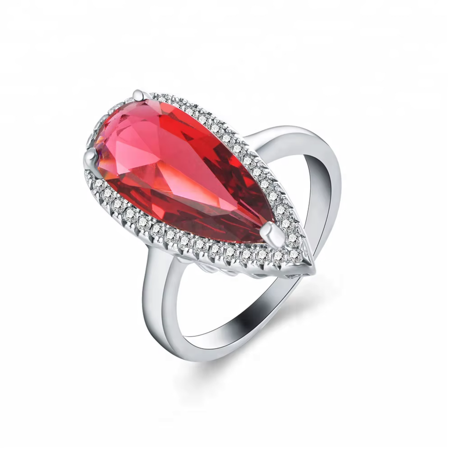 Rotes Schmuckset aus Zirkonia mit Strasssteinen