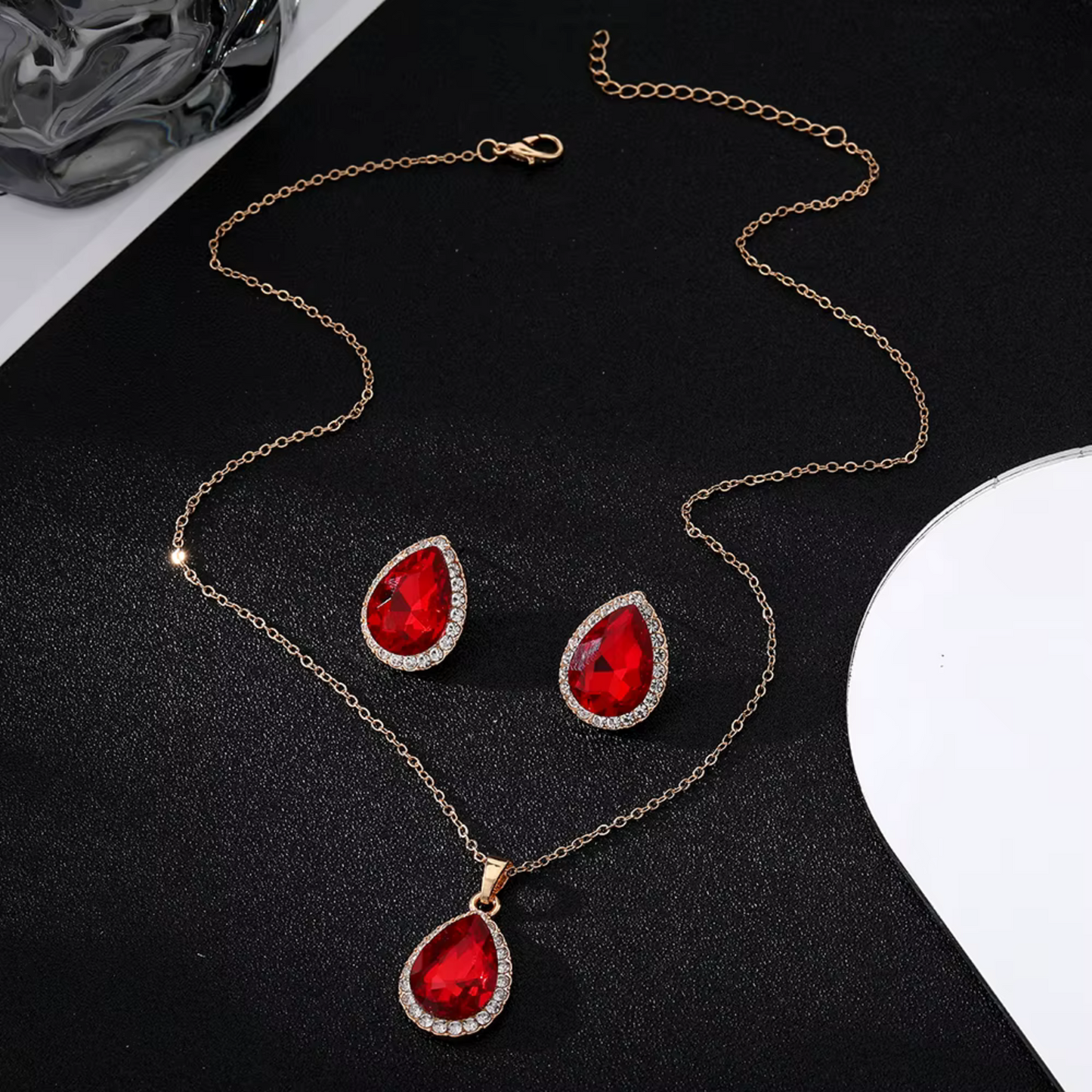 Retro rotes Zirkon Wasserfall-Schmuckset
