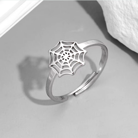 Hypoallergener 925 Sterling Silber überzogener Stahl Spinnennetz Halloween Ring