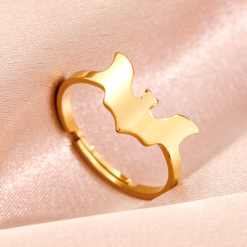 Gothic Fledermaus Halloween Ring aus hypoallergenem Stahl 18K vergoldet
