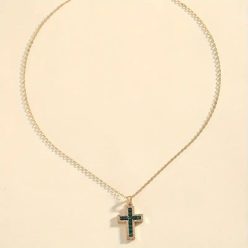 Solene Smaragd Kreuz Anhänger Goldkette