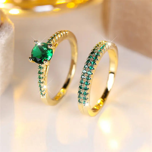 Serena Smaragd-Duo-Ring Gold Set
