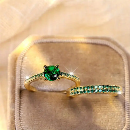 Serena Smaragd-Duo-Ring Gold Set