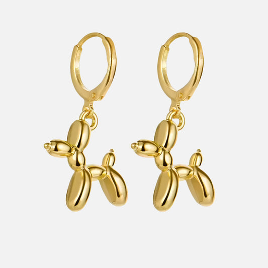 Elegant MINI Goldene Huggie-Creolen mit Verspieltem Ballonhund-Anhänger