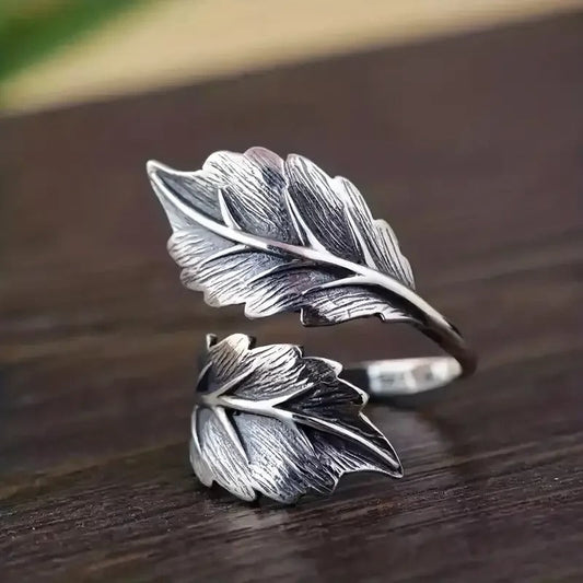 Verstellbarer Ring in Blattform aus Vintage Silber 925