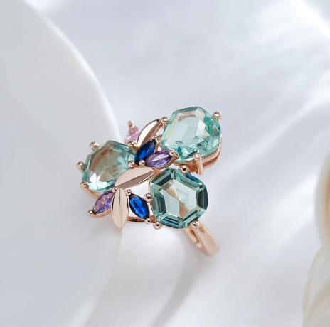 Aquamarinblumen-Set mit 18 Karat Roségoldplattierung