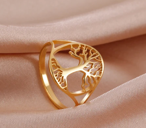 18 Karat vergoldeter Lebensbaum-Ring für die Mutter