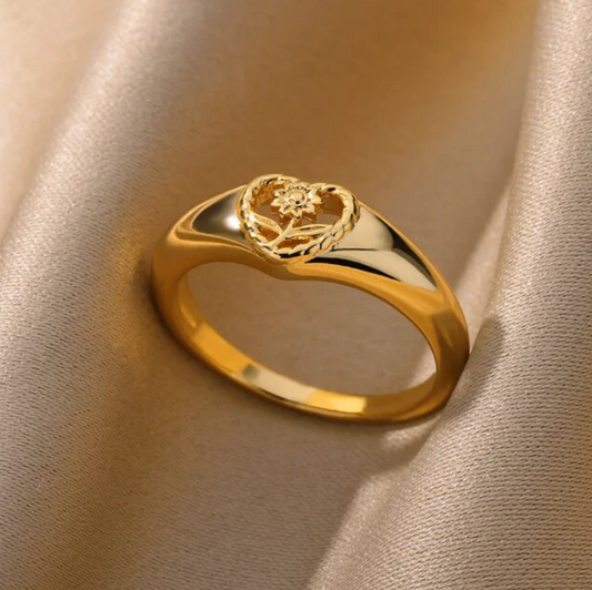 Ring mit Herz und Rose, 18 Karat vergoldet