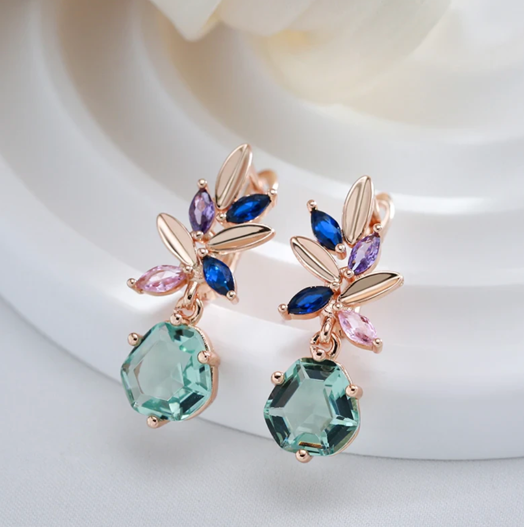 Aquamarinblumen-Set mit 18 Karat Roségoldplattierung