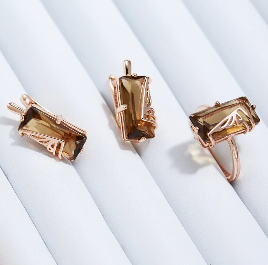 Bernsteinset mit 18 Kt. Roségoldplattierung