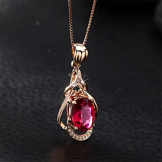 Exquisites Rotes Kristall Gold-Halskette