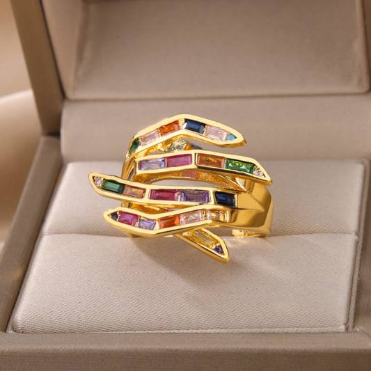 Verstellbarer 18K Gold Plated Kreuz Hände Ring mit Zirkonen