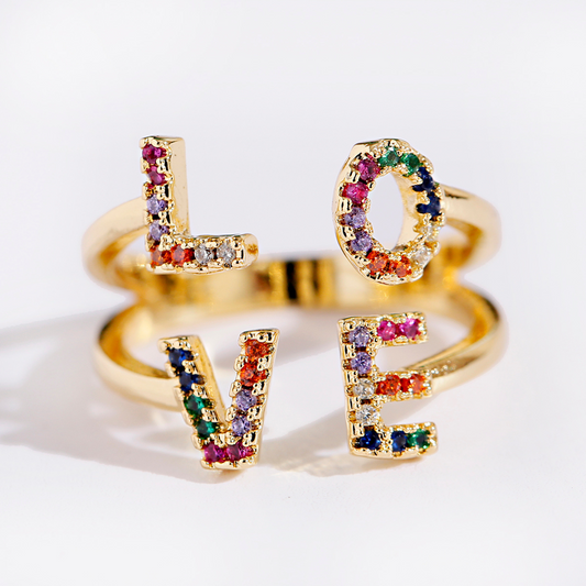 18K Gold plattiert Verstellbarer LOVE Ring