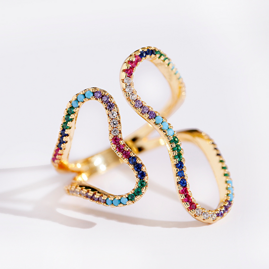 Verstellbarer Ring mit farbigen Zirkoniasteinen, 18 Karat vergoldet