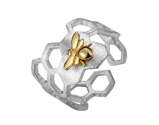 Eleganter verstellbarer Waben-Ring mit 18k Gold-Veredelung – MAEL