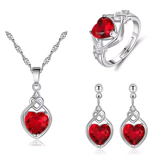 Roter Zirkon Herz Schmuckset