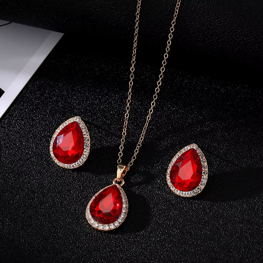 Retro rotes Zirkon Wasserfall-Schmuckset