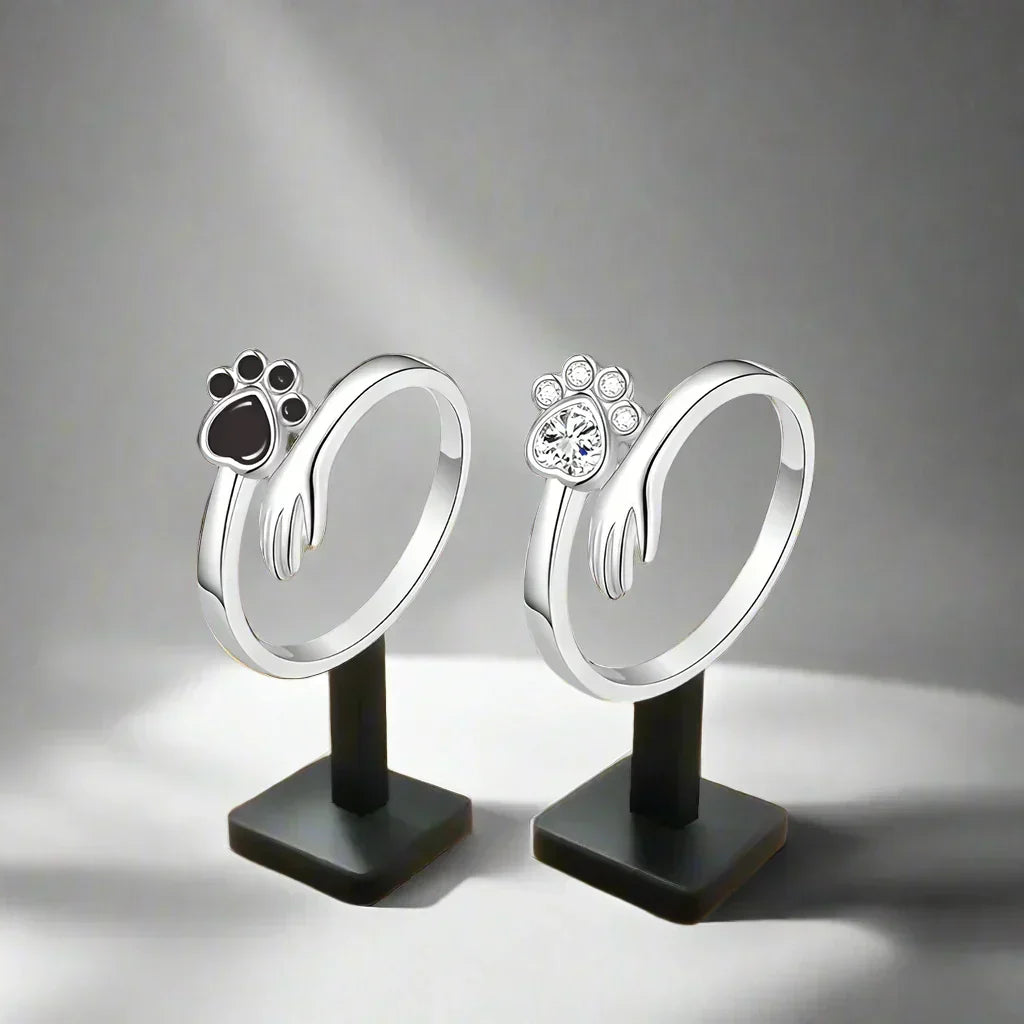 MARA – Eleganter verstellbarer Ring aus 925er Sterlingsilber mit handgefertigtem Hand- und Pfotenmotiv