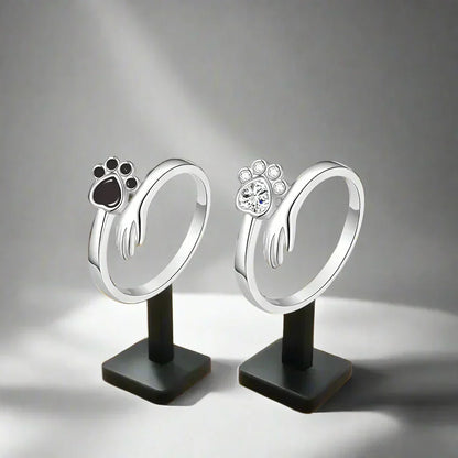 MARA – Eleganter verstellbarer Ring aus 925er Sterlingsilber mit handgefertigtem Hand- und Pfotenmotiv
