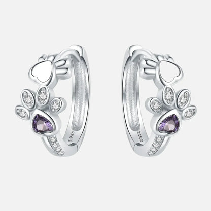 Elegante ILLA Pfoten-Huggie-Ohrringe aus 925er Sterlingsilber mit funkelnden Zirkonia und Herzstein