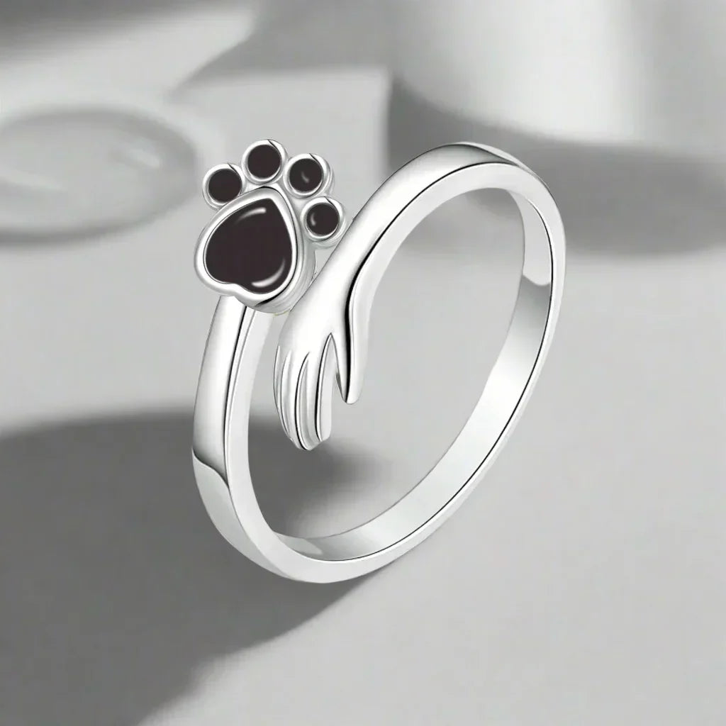 MARA – Eleganter verstellbarer Ring aus 925er Sterlingsilber mit handgefertigtem Hand- und Pfotenmotiv