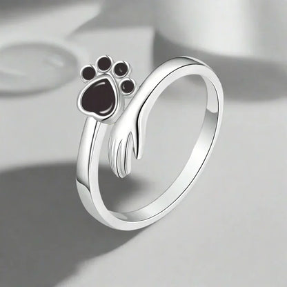 MARA – Eleganter verstellbarer Ring aus 925er Sterlingsilber mit handgefertigtem Hand- und Pfotenmotiv