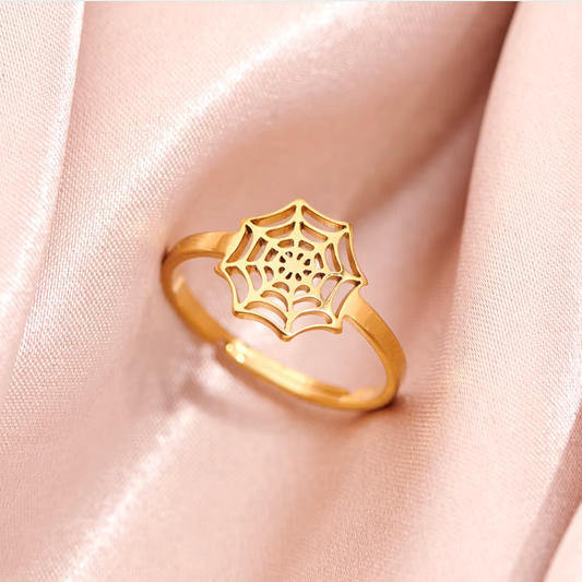 Hypoallergener 18K vergoldeter Stahl Spinnennetz Halloween Ring
