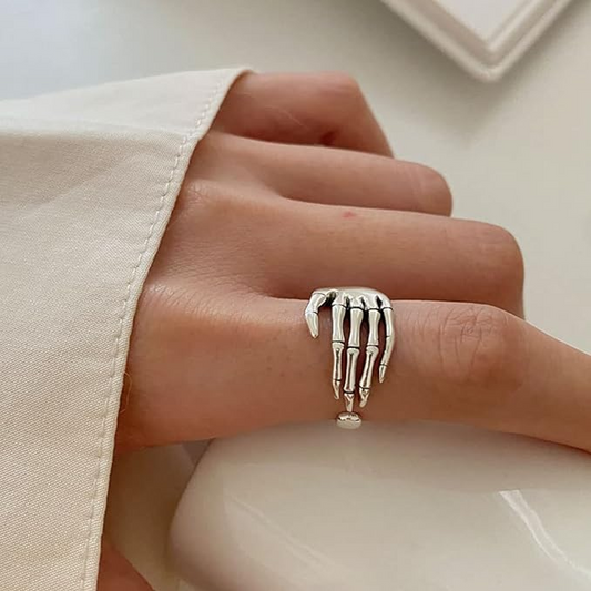 925 Sterling Silber überzogener hypoallergener Stahl Skelett Fingerring für Halloween