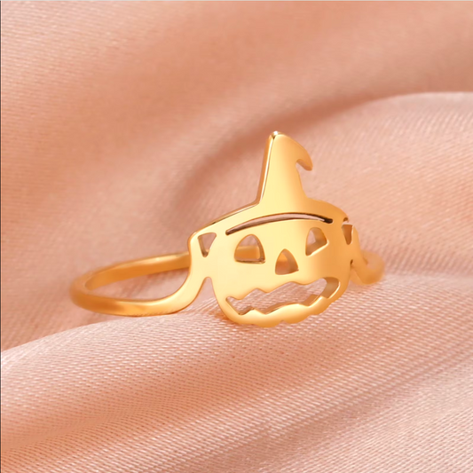 Kürbisring aus hypoallergenem Stahl, 18 Karat vergoldet, für Halloween