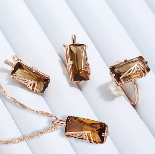 Bernsteinset mit 18 Kt. Roségoldplattierung