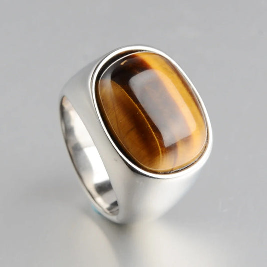 Polierter 925 Silber vergoldeter Tigerauge Ring