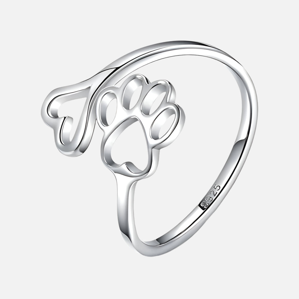 NIVI – Eleganter verstellbarer Pfoten-Herz-Ring aus handgefertigtem 925er Sterlingsilber
